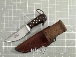 Vintage Tim LIVELY KNIFEWORKS Wood & Brass Handle Fixed Blade Knife w Sheath