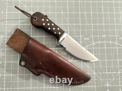 Vintage Tim LIVELY KNIFEWORKS Wood & Brass Handle Fixed Blade Knife w Sheath