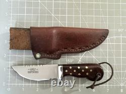 Vintage Tim LIVELY KNIFEWORKS Wood & Brass Handle Fixed Blade Knife w Sheath