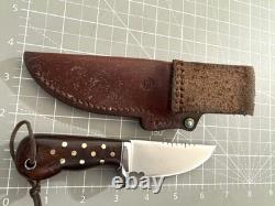 Vintage Tim LIVELY KNIFEWORKS Wood & Brass Handle Fixed Blade Knife w Sheath