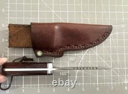 Vintage Tim LIVELY KNIFEWORKS Wood & Brass Handle Fixed Blade Knife w Sheath