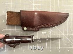 Vintage Tim LIVELY KNIFEWORKS Wood & Brass Handle Fixed Blade Knife w Sheath