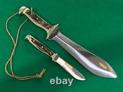 Vintage Twin Set Puma Stag Handle Waidbesteck Knife Set Cert, Sheath & Wood Bx