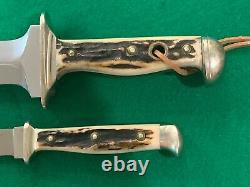 Vintage Twin Set Puma Stag Handle Waidbesteck Knife Set Cert, Sheath & Wood Bx
