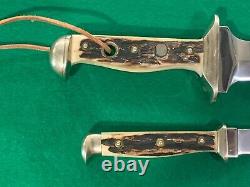 Vintage Twin Set Puma Stag Handle Waidbesteck Knife Set Cert, Sheath & Wood Bx