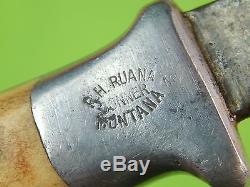 Vintage US Custom Hand Made R. H. RUANA M Stamped Hunting Knife & Sheath