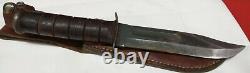 Vintage USMC KaBar Marine Corp Fighting Utility Knife Leather Sheath Olean NY