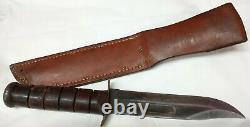 Vintage USMC KaBar Marine Corp Fighting Utility Knife Leather Sheath Olean NY