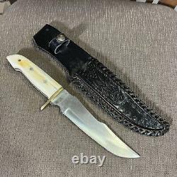 Vintage, Unbranded USA, Custom Handmade Bowie, Bone Handle, Orig Sheath