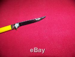 Vintage Unsed Small 28 Western Bird & Trout Yellow Handle Hunting Knife WithSheath