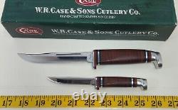 Vintage W. R. Case Knife Leather Sheath Hunting Cutlery XX Twin Finn Set Of 2 USA
