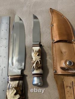 Vintage W. Willms Bowie Hand Carved Stag Piggyback Germany Knife Hunting Set