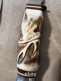 Vintage W. Willms Bowie Hand Carved Stag Piggyback Germany Knife Hunting Set