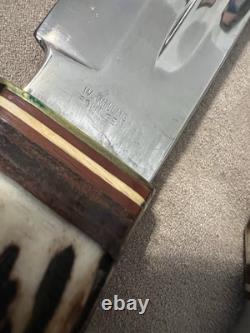 Vintage W. Willms Bowie Hand Carved Stag Piggyback Germany Knife Hunting Set