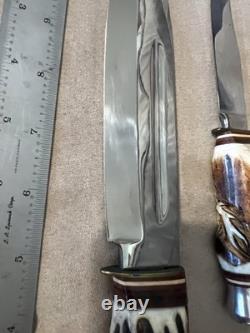 Vintage W. Willms Bowie Hand Carved Stag Piggyback Germany Knife Hunting Set