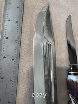 Vintage W. Willms Bowie Hand Carved Stag Piggyback Germany Knife Hunting Set