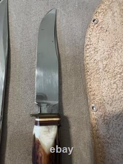 Vintage W. Willms Bowie Hand Carved Stag Piggyback Germany Knife Hunting Set