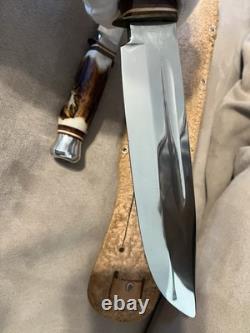 Vintage W. Willms Bowie Hand Carved Stag Piggyback Germany Knife Hunting Set