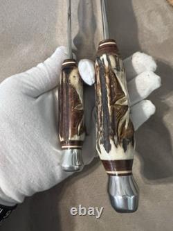 Vintage W. Willms Bowie Hand Carved Stag Piggyback Germany Knife Hunting Set