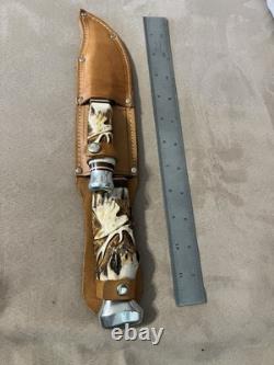 Vintage W. Willms Bowie Hand Carved Stag Piggyback Germany Knife Hunting Set
