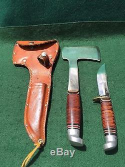 Vintage WESTERN BOULDER COLO USA Hunting Knife & Hatchet Combo Set & Case