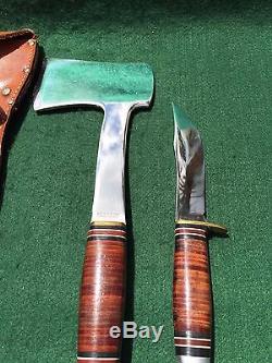 Vintage WESTERN BOULDER COLO USA Hunting Knife & Hatchet Combo Set & Case