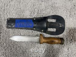Vintage WW2 Fixed Blade Hunting Knife Wood Handle Leather Sheath Survival Tool