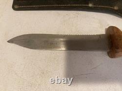 Vintage WW2 Fixed Blade Hunting Knife Wood Handle Leather Sheath Survival Tool