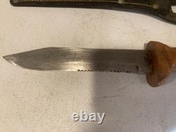 Vintage WW2 Fixed Blade Hunting Knife Wood Handle Leather Sheath Survival Tool