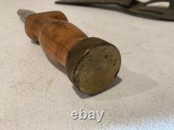 Vintage WW2 Fixed Blade Hunting Knife Wood Handle Leather Sheath Survival Tool