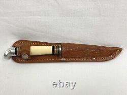 Vintage Western 7 1/4 White Hunting Knife with Leather Sheath Boulder Colorado