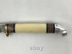 Vintage Western 7 1/4 White Hunting Knife with Leather Sheath Boulder Colorado