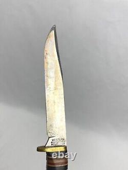 Vintage Western 7 1/4 White Hunting Knife with Leather Sheath Boulder Colorado