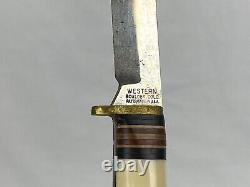 Vintage Western 7 1/4 White Hunting Knife with Leather Sheath Boulder Colorado