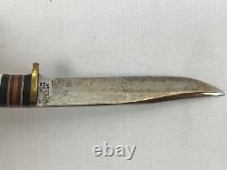 Vintage Western 7 1/4 White Hunting Knife with Leather Sheath Boulder Colorado