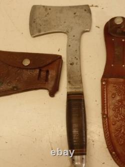 Vintage Western Boulder Colo. L66 Fixed Blade Knife & Hatchet Axe Combo withSheath