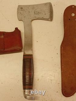 Vintage Western Boulder Colo. L66 Fixed Blade Knife & Hatchet Axe Combo withSheath