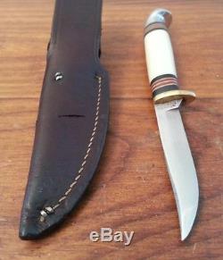 Vintage Western Boulder Colo hunting knife Scrimshaw bird trout skinner witho. Case