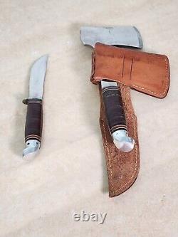 Vintage Western Boulder Colorado L66 Fixed Blade Knife & Hatchet Combo With Sheath