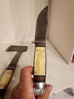 Vintage Western Boulder Fixed Blade Knife Hatchet Axe Combo 1967479