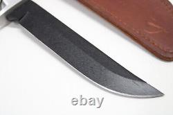 Vintage Western Cutlery USA W36 Hunting Knife with Black Blade & Leather Sheath