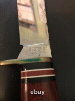 Vintage Western Cutlery USA W36 J Hunting Knife with Leather Sheath