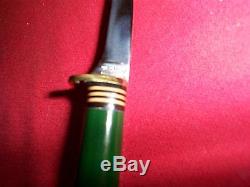 Vintage Western Green Handle Bird Trout Type Hunting Knife 28 WithSh Used N/M