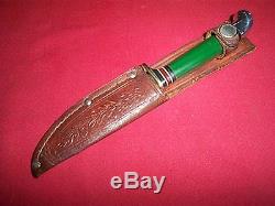 Vintage Western Green Handle Bird Trout Type Hunting Knife 48B WithSh Used N/M