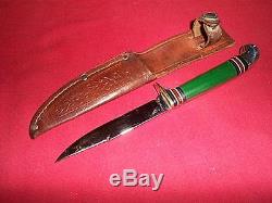 Vintage Western Green Handle Bird Trout Type Hunting Knife 48B WithSh Used N/M