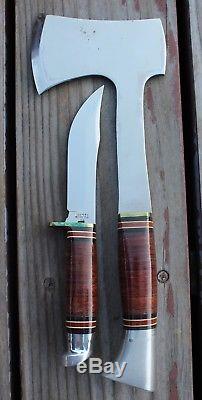 Vintage Western L6610 Ax & Knife Combination with Leather Sheath & Box L66 Hunting
