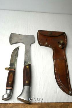 Vintage Western USA Combo Knife W66 E And Hatchet W10 F Set With Sheath