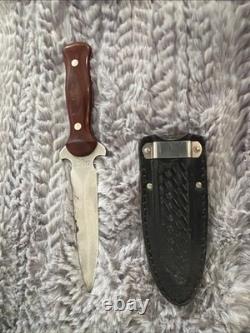 Vintage Western USA W77 Boot Knife Dagger with Original Basketweave Leather Sheath