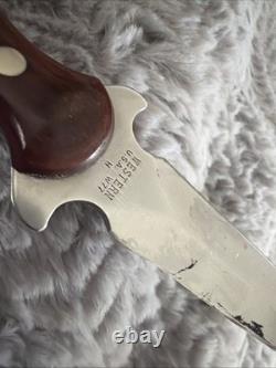 Vintage Western USA W77 Boot Knife Dagger with Original Basketweave Leather Sheath