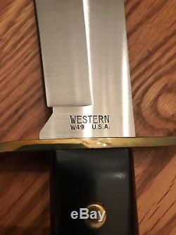 Vintage Western W49 Bowie Survival Hunting V44 knife WithSheath/Box/Belt Buckle